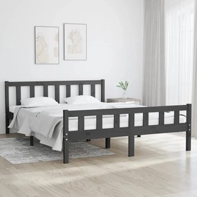 vidaXL Estrutura de cama king 150x200 cm madeira maciça cinza
