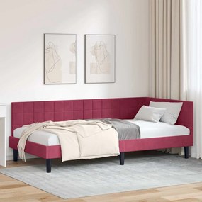 vidaXL Estrutura de Cama de Canto Vinho Vermelho 90 cm x 190 cm Veludo