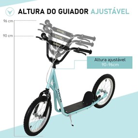 Trotinete com Guiador Ajustável 2 Pneus de Borracha Insufláveis com Travagem Dupla e Rodas 16" 139x58x90-96 cm Azul