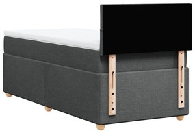 Cama box spring com colchão solteiro tecido cinzento-escuro