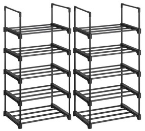 Rack de sapatos de 5 camadas SONGMICS, conjunto de 2 organizadores de armazenamento de sapatos de metal, rack de armazenamento empilhável, economia de espaço, prateleira independente, para corredor, quarto, sala de estar, preto LSA055B02