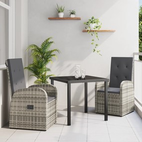 Conjunto de Jantar de Jardim em 3 Peças com Almofadas Cinza em Rattan Sintético