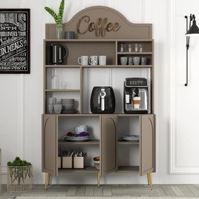 Armário Alto de Cozinha "Coffee" - 200x120x35 cm - Atlas e Dourado - D