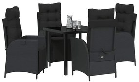 Conjunto de jantar de jardim com 5 peças em rattan preto