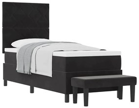 Cama Box Spring com Colchão &amp; Banco Preto 80x200 cm Veludo