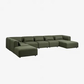 Sofá Modular Chaise Longue Direito De 6 Peças Com Puff Fogler Tecido Pele De Borrego Verde Sálvia - Sklum