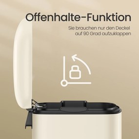 Caixote do lixo para cozinha 30L com pedal em aço 34,5 x 32,5 x 61,5 cm , tampa com fecho suave, caixote interior removível Creme