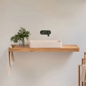 Conjunto De Móvel De Casa De Banho 130x45 Cm Suspenso Em Madeira De Teca Neill Madeira De Teca & Cimento Branco Retangular 60x30 Cm Ronald & - Sklum