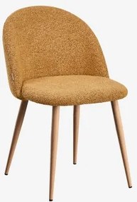 Pack De 2 Cadeiras De Jantar Estofadas E Em Aço Kana Madeira Natural & Bouclé Amarelo Mel & Bouclé - Sklum
