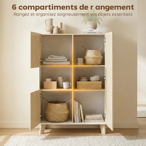 Aparador de sala 80 x 40 x 135 cm, móvel de arrumação com 6 compartimentos e portas com fecho amortecido, branco e cor natural