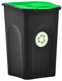 Caixote do lixo com tampa articulada 50 L preto e verde