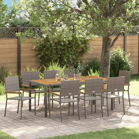 Conjunto de Jantar de Jardim vidaXL 9 Peças Cinza Rattan Poly