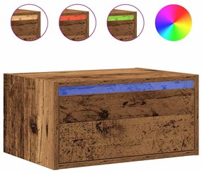 Mesas de cabeceira de parede com luzes LED 2 pcs madeira velha