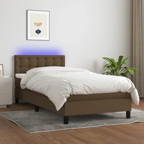 Cama box spring c/ colchão/LED 90x190 cm tecido castanho-escuro