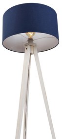 Candeeiro de pé tripé branco com abajur de tecido azul escuro 50cm - Tripod Classic Rústico ,Moderno