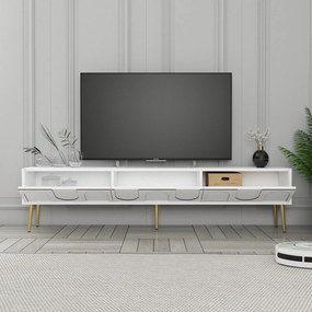 Móvel de TV "Lyon" – Branco e Dourado – 180x43x35 cm – Design Moderno