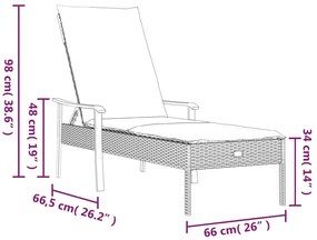 Espreguiçadeiras 2 pcs c/ mesa e almofadões vime PE cinzento