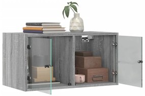 Armário de parede c/ portas vidro 68,5x37x35 cm cinzento sonoma