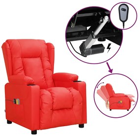vidaXL Poltrona de massagens elétrica couro artificial vermelho