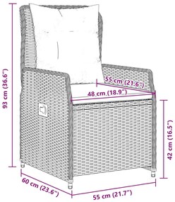 7 pcs conj. jantar p/ jardim c/ almofadões vime PE cinza-claro