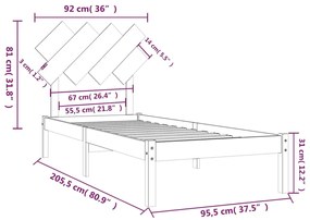 Estrutura de cama 90x200 cm madeira maciça branco