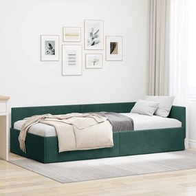 vidaXL Estrutura de Cama de Canto Verde Escuro 90 cm x 190 cm Veludo