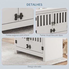 Comedouro Elevado para Cães com 2 Tigelas em Aço Inoxidável 2x2 L, Arrumação 37 L e 2 Portas com Trincos, Branco