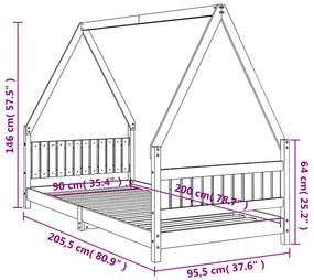 Estrutura de cama infantil 90x200 cm pinho maciço branco