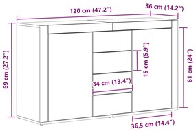 Buffet vidaXL Cinza Sonoma Madeira engenheirada 120 x 36 x 69 cm