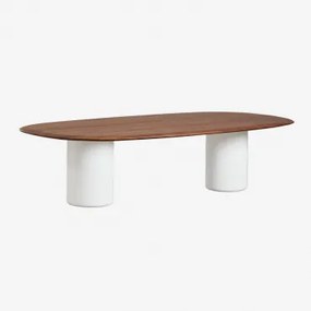 Mesa De Jantar Oval Em Mdf E Cimento Lysander 270 X 110 Cm & Carvalho Escuro Castanho & Branco Brilhante - Sklum