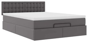 Estrutura de cama otomana com colchão 140x190 cm cinzenta