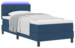 Cama Box Spring com Colchão &amp; LED Azul 90x190 cm Tecido