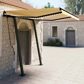 vidaXL Toldo automático LED e sensor de vento 3,5x2,5 m amarelo/branco