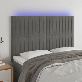 Cabeceira cama c/ luzes LED veludo 144x5x118/128cm cinza-claro