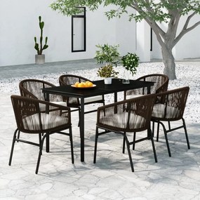vidaXL 7 pcs conjunto de jantar para jardim castanho