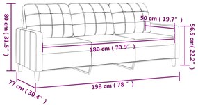 Sofá de 3 lugares tecido 180 cm preto