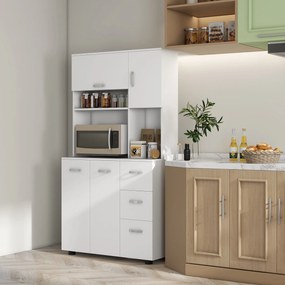 Armário de cozinha  89 x 39,5 x 168 cm com vários compartimentos, 4 portas, 3 gavetas, prateleira + tabuleiro grande, branco