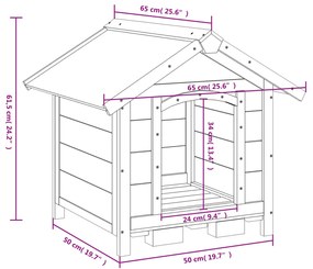 Casota para cães 65x65x61,5 cm pinho maciço cinzento