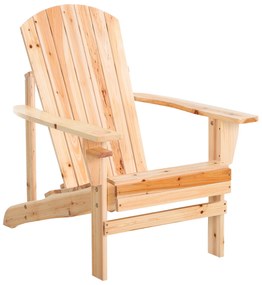 Outsunny Cadeira Adirondack de Madeira Cadeira de Jardim com Apoio para os Braços Encosto Alto para Terraço 72,5x97x96cm Natural | Aosom Portugal