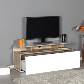 Móvel de TV "Flimini" – Branco &amp; Carvalho– 117 x 48 x 40 cm – Design M