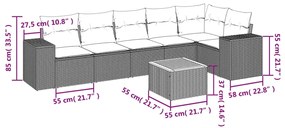 7 pcs conjunto de sofás p/ jardim c/ almofadões vime PE preto