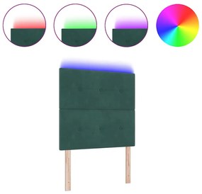 Cabeceira LED vidaXL Verde Escuro 90 cm Veludo