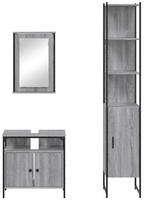 3 pcs Conjunto móveis casa de banho madeira proc. cinza sonoma