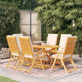 vidaXL 7 pcs conjunto de jantar p/ jardim c/ almofadões teca maciça