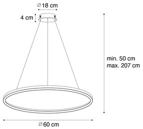 Candeeiro de suspensão dourado 60cm com LED regulável 3 passos - Girello