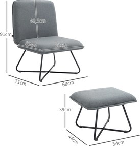 Poltrona Sala de Estar com Apoio para os Pés Poltrona Relax com Pés de Aço em Forma de Cruz Cinza Escuro