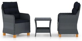 3 pcs conj. lounge jardim c/ almofadões vime PE cinzento-escuro