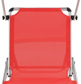 Espreguiçadeiras dobráveis c/ teto 2pcs alum/textilene vermelho