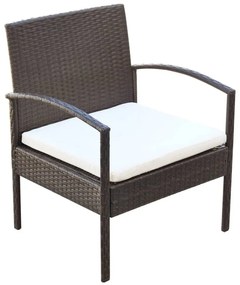 4 pcs conjunto lounge jardim c/ almofadões vime PE castanho