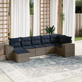 vidaXL 7 pcs conjunto sofás p/ jardim c/ almofadões vime PE cinzento